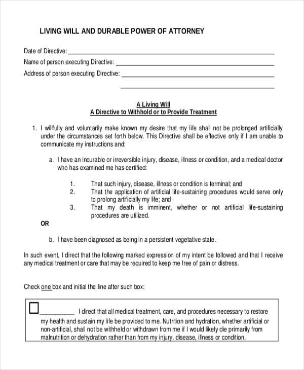 Printable Sample Living Will Template Free Download And Print For You 