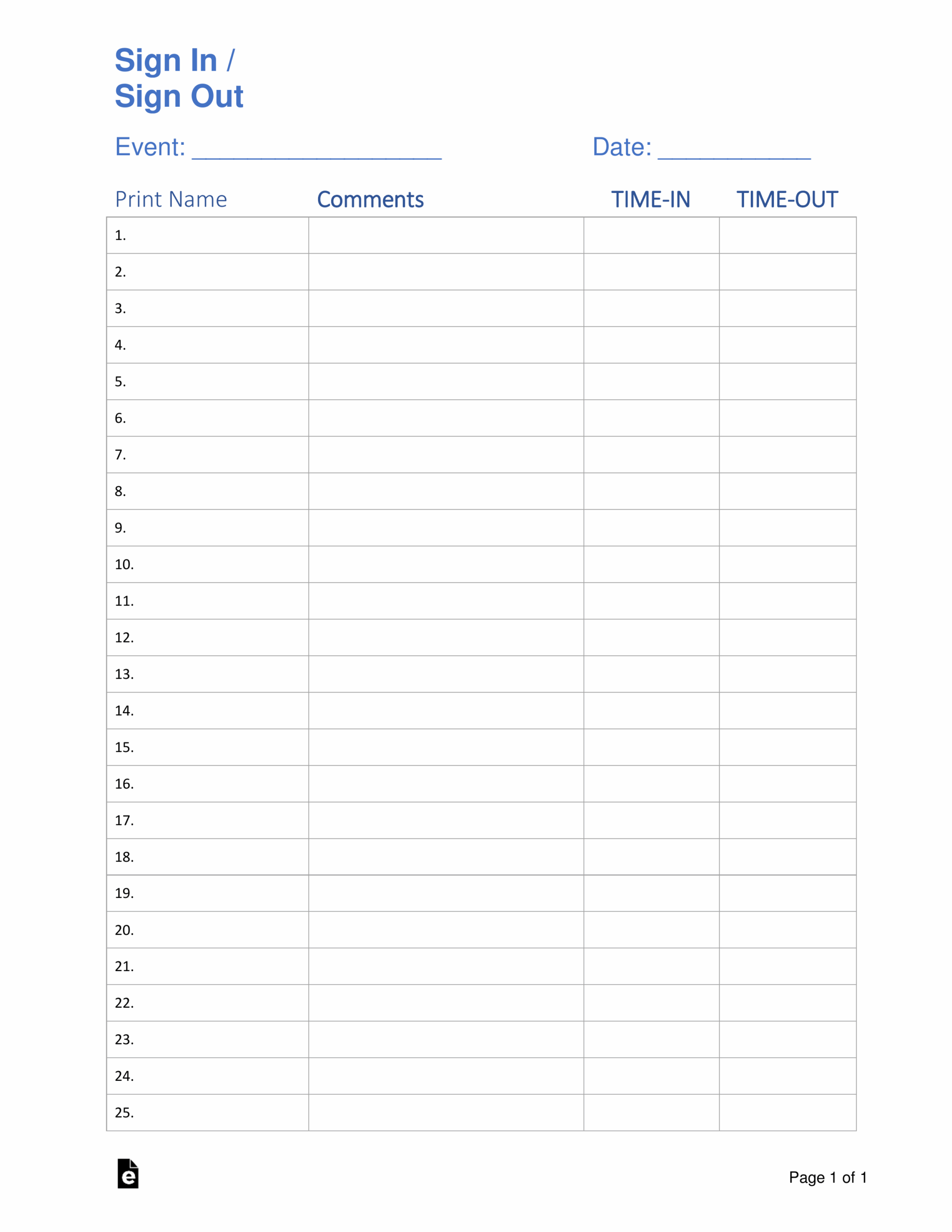 Printable Sign In Sheet Template Pdf Information Sheets Contain The 