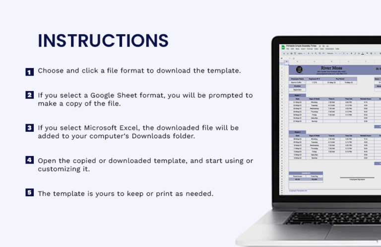 Printable Simple Biweekly Timesheet Template Google Sheets Excel 