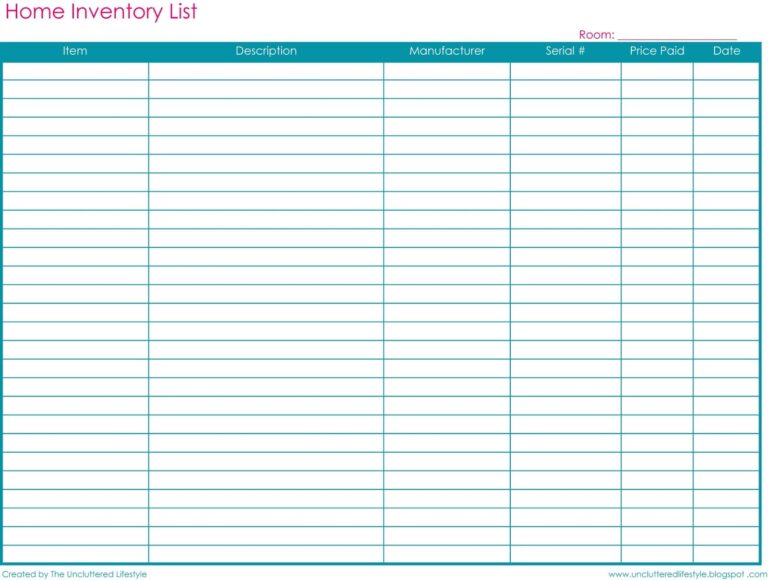 Printable Simple Inventory Template