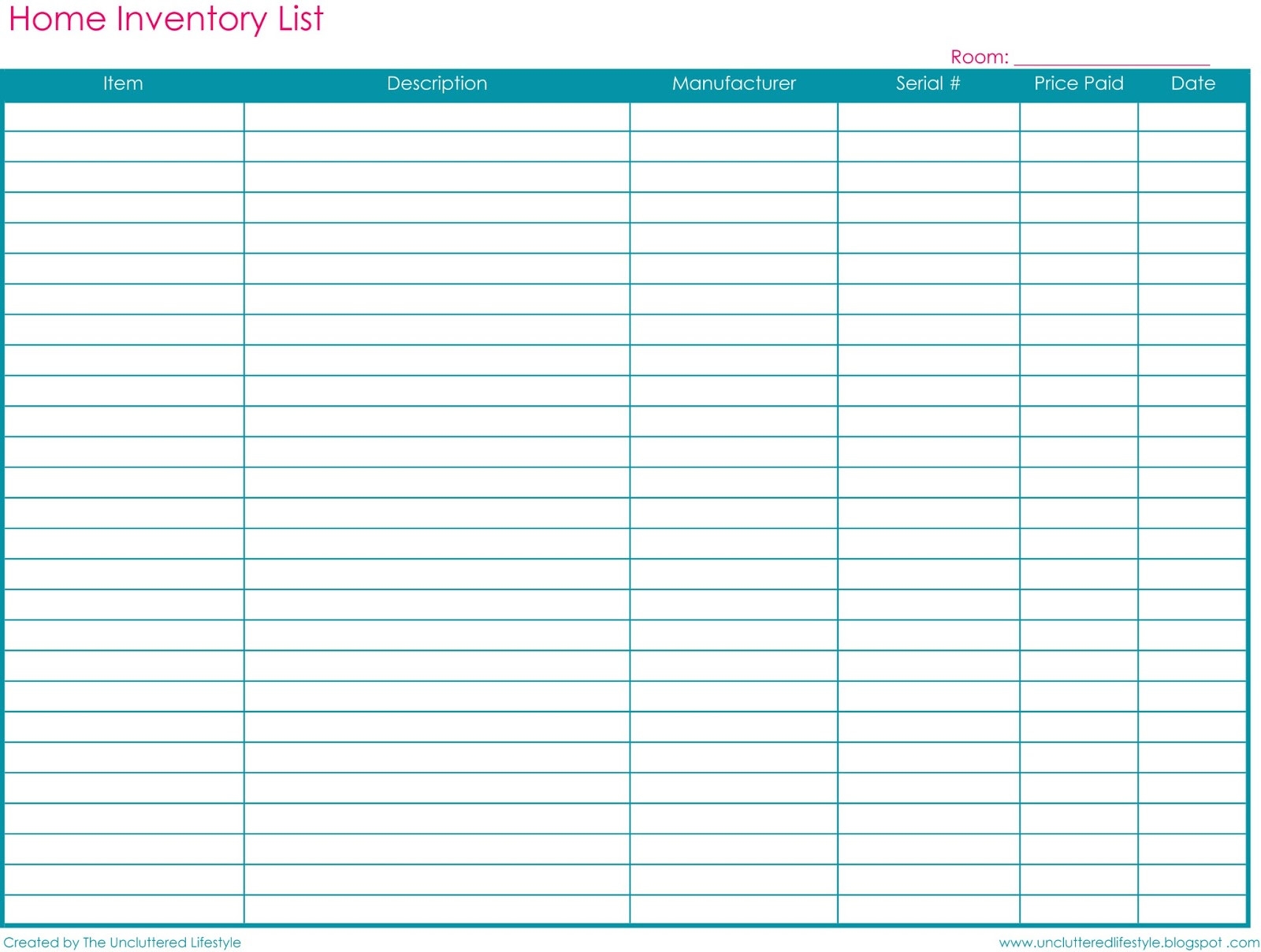 Printable Simple Inventory Template