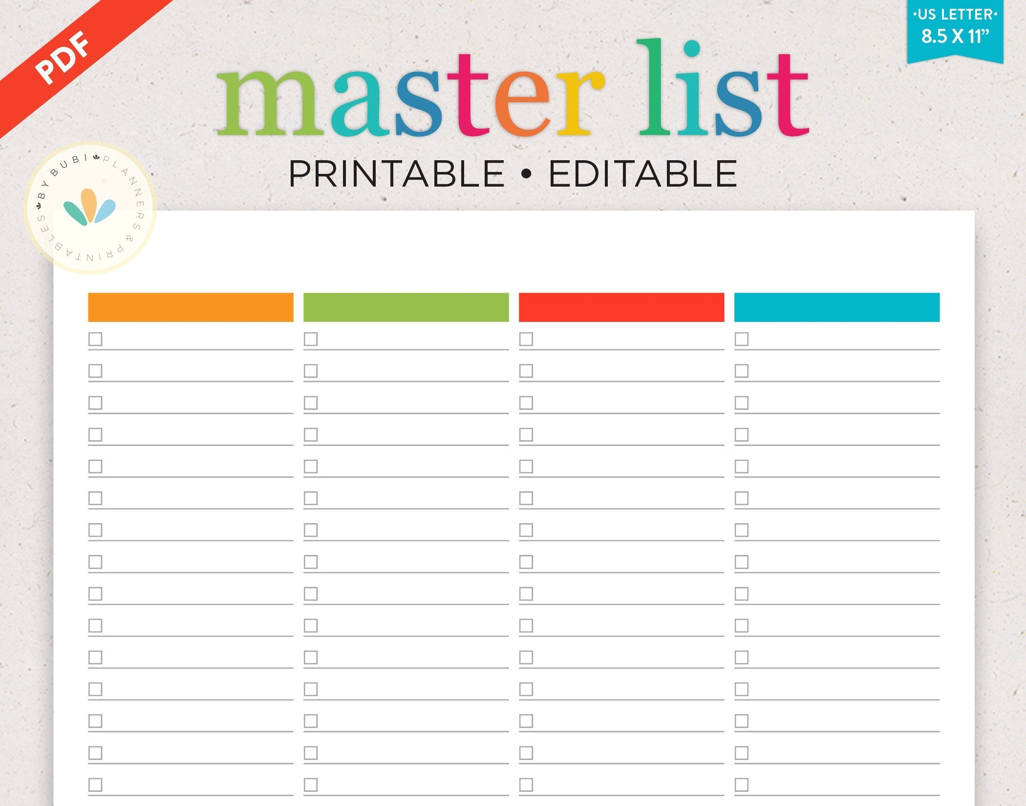 Printable To do List Editable Checklist Template Master List Task 