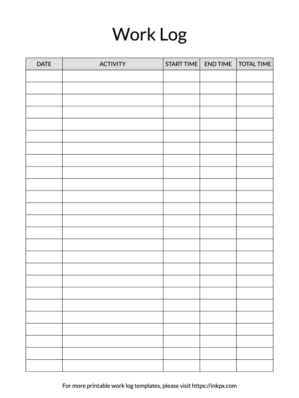 Printable Work Log Templates In PDF PNG And JPG Formats InkPx Printable Work Log Templates In PDF PNG And JPG Formats InkPx