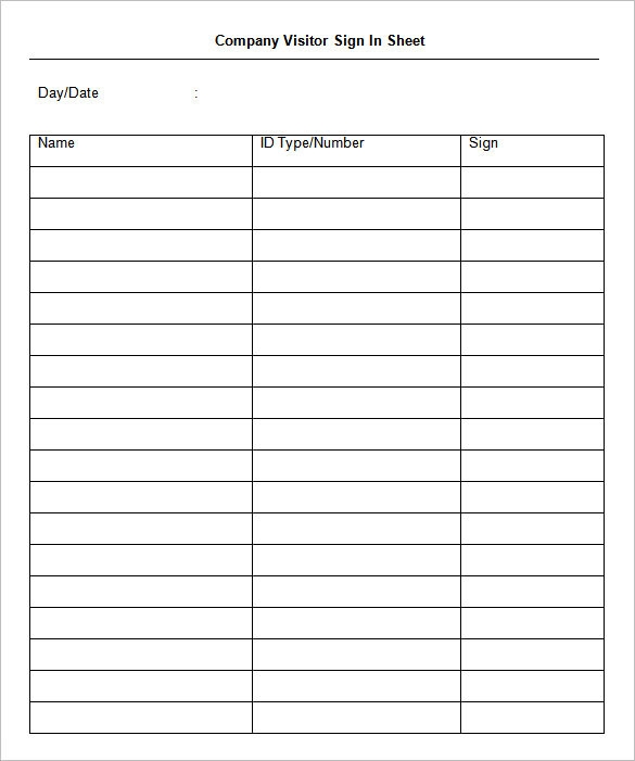 Sign In Sheet Printable