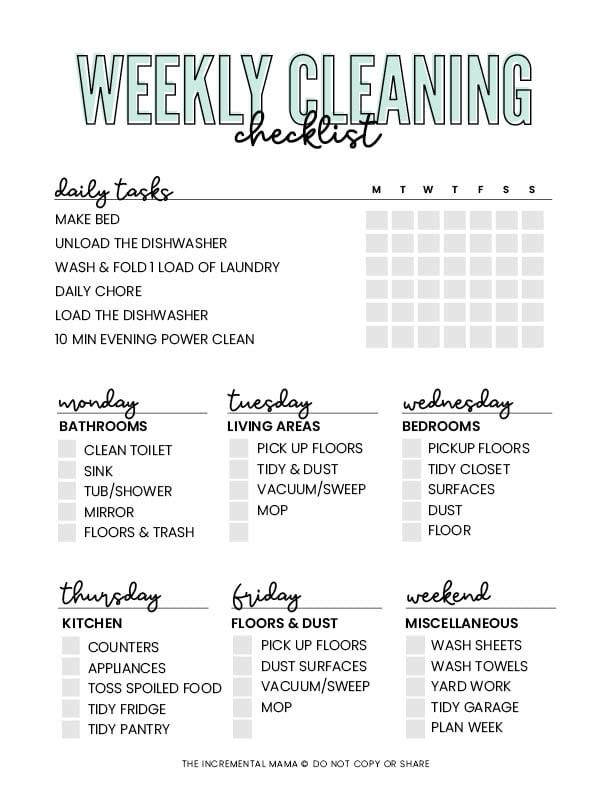Weekly Cleaning Schedule Template Printable Infoupdate